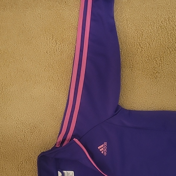 Kids purple adidas jacket with pink stripes. - Picture 5 of 7